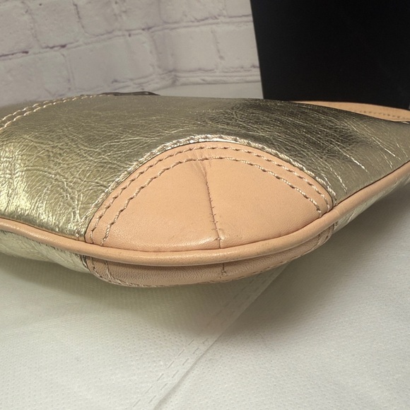 Coach Metallic Pouchette Small Shoulder Bag Wristlet Tan Leather Trim - Picture 12 of 16